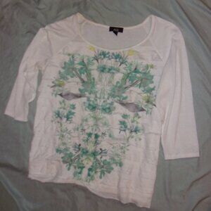 size extra large womens pretty white green shirt top blouse casual dress